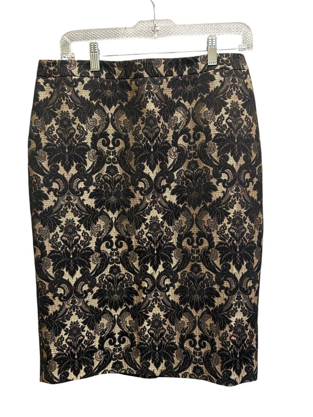 Cleo Black Velvet Shiny Gold Brocade Below Knee Skirt Size 8